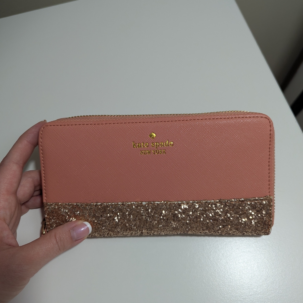 Kate Spade Coral and Glitter Gold Wallet